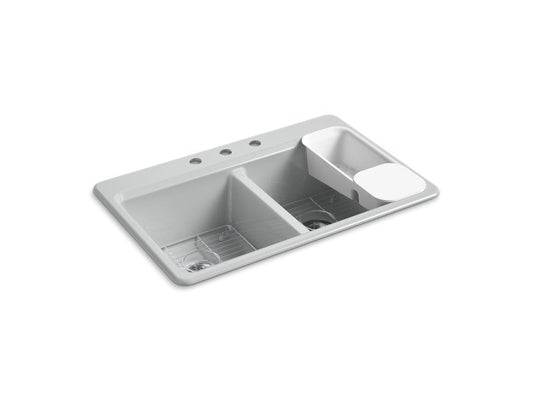 KOHLER K-8679-3A2-95 Riverby 33" Top-Mount Double-Bowl Workstation Kitchen Sink In Ice Grey
