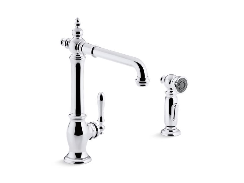 KOHLER K-99265-CP Polished Chrome Artifacts Single-handle kitchen sink faucet with sidesprayer
