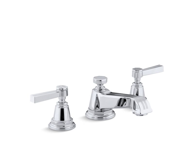 KOHLER K-13132-4B-CP Pinstripe Widespread bathroom sink faucet with lever handles