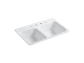 KOHLER K-5950-4-0 Delafield 32" x 21" x 8-1/2" tile-in/metal frame double-equal kitchen sink with 4 faucet holes