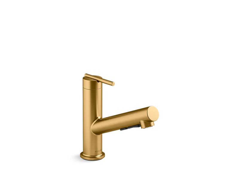 KOHLER K-22976-2MB Vibrant Brushed Moderne Brass Crue Pull-out kitchen sink faucet with three-function sprayhead