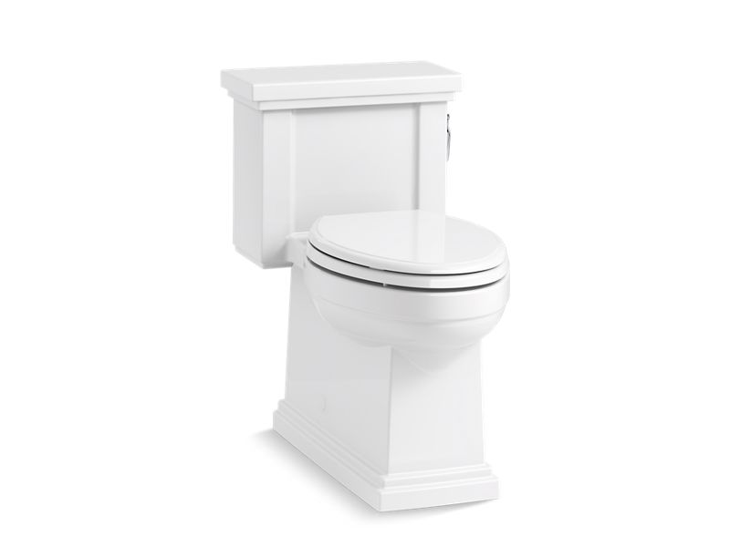 KOHLER K-3981-RA-0 White Tresham One-piece compact elongated 1.28 gpf chair height toilet with right-hand trip lever, and Quiet-Close seat