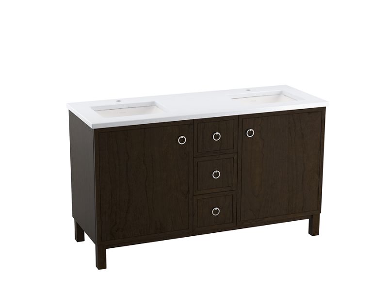 KOHLER K-CM99511-BD1-1WC Jacquard 60" Bathroom Vanity Cabinet With Sinks And Quartz Top In Felt Grey