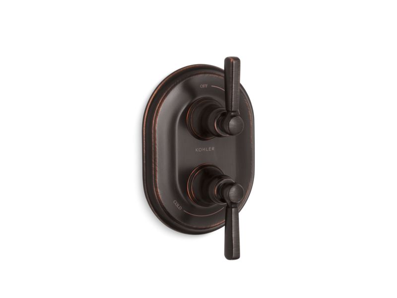 KOHLER K-T10594-4-2BZ Oil-Rubbed Bronze Bancroft Stacked valve trim with metal lever handles, requires valve