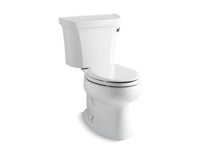 KOHLER K-3998-RZ-0 White Wellworth Two-piece elongated 1.28 gpf toilet with right-hand trip lever, tank cover locks, and insulated tank