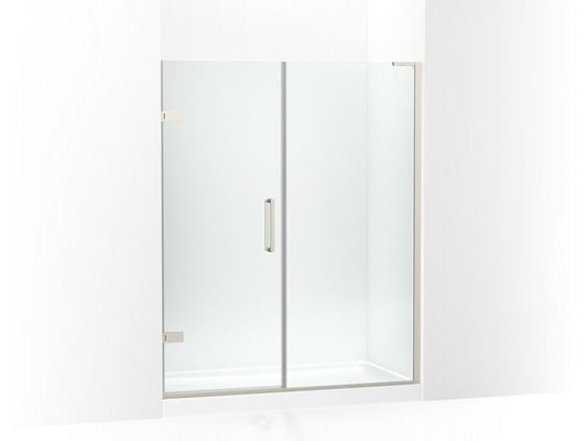 KOHLER K-27616-10L-BNK Anodized Brushed Nickel Composed Frameless pivot shower door, 71-3/4" H x 57-1/4 - 58" W, with 3/8" thick Crystal Clear glass