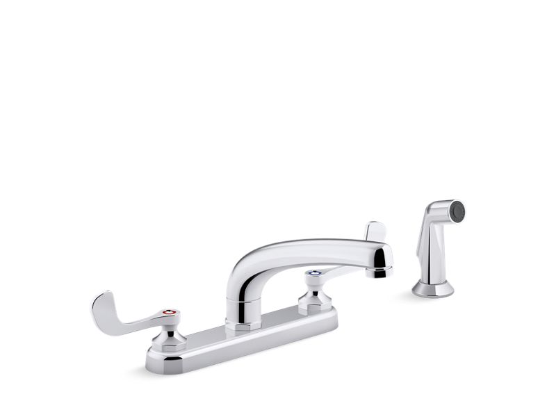 KOHLER K-810T21-5AFA-CP Polished Chrome Triton Bowe 1.8 gpm kitchen sink faucet with 8-3/16" swing spout, matching finish sidespray, aerated flow and wristblade handles