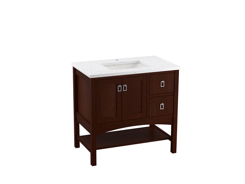 KOHLER K-CM99556-BD1-1WG Marabou 36" Bathroom Vanity Cabinet With Sink And Quartz Top In Cherry Tweed