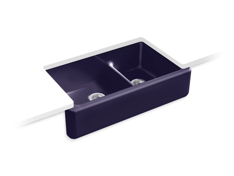 KOHLER K-6427-DGB Whitehaven Smart Divide 35-3/4" Undermount Double-Bowl Farmhouse Kitchen Sink In Indigo Blue