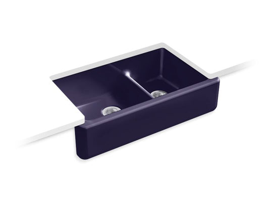 KOHLER K-6427-DGB Whitehaven Smart Divide 35-3/4" Undermount Double-Bowl Farmhouse Kitchen Sink In Indigo Blue