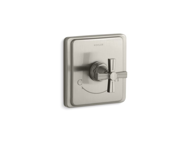 KOHLER Pinstripe K-T13173-3B-BN Vibrant Brushed Nickel MasterShower temperature control valve trim with Cross handle