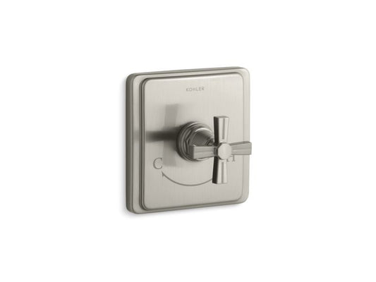KOHLER Pinstripe K-T13173-3B-BN Vibrant Brushed Nickel MasterShower temperature control valve trim with Cross handle