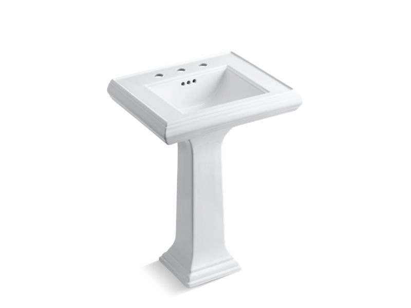 KOHLER K-2238-8-0 White Memoirs Classic 24" pedestal bathroom sink with 8" widespread faucet holes
