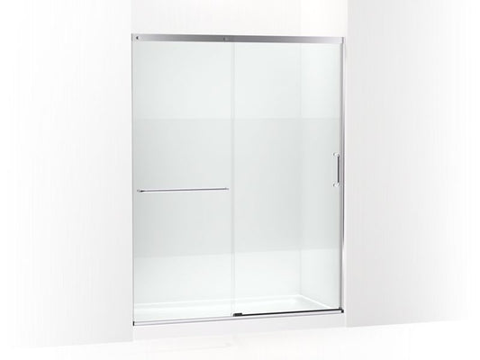 KOHLER K-707615-8G81-SH Bright Silver Elate Tall Sliding shower door, 75-1/2" H x 56-1/4 - 59-5/8" W, with heavy 5/16" thick Crystal Clear glass with privacy band
