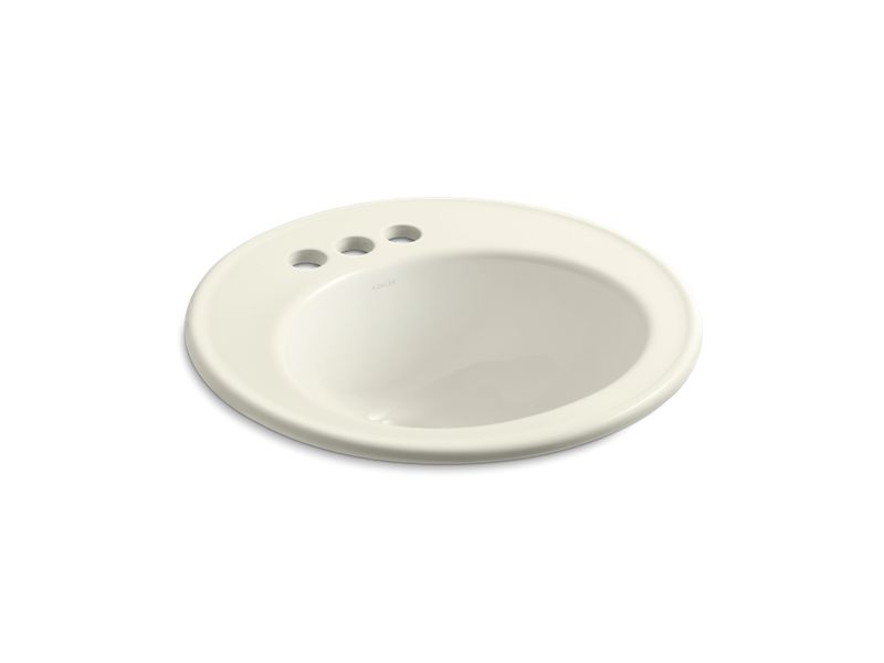 KOHLER K-2202-4-96 Brookline 19" diameter drop-in bathroom sink with 4" centerset faucet holes