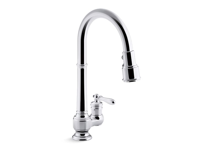 KOHLER K-99260-CP Polished Chrome Artifacts Pull-down kitchen sink faucet with three-function sprayhead