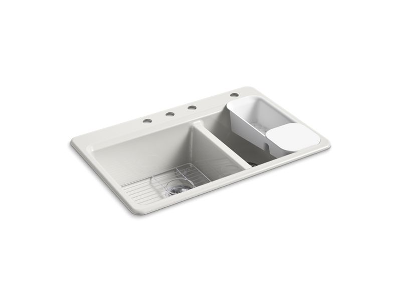 KOHLER K-8669-4A2-FF Riverby 33" Top-Mount Double-Bowl Workstation Kitchen Sink In Sea Salt