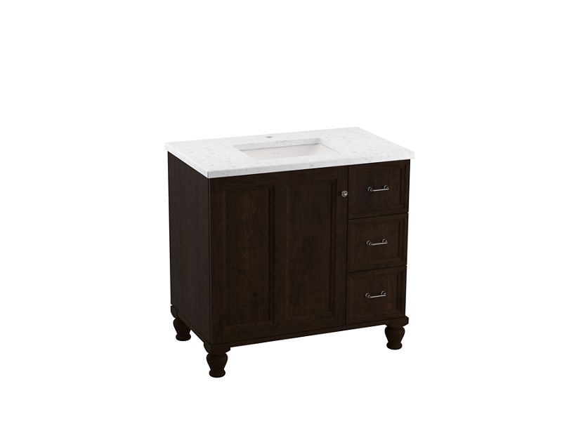 KOHLER K-99520-LGR-1WB Damask 36" Bathroom Vanity Cabinet In Claret Suede