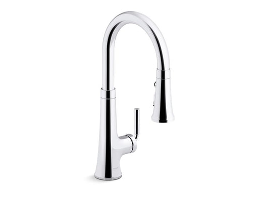KOHLER K-23764-CP Polished Chrome Tone Pull-down kitchen sink faucet with three-function sprayhead