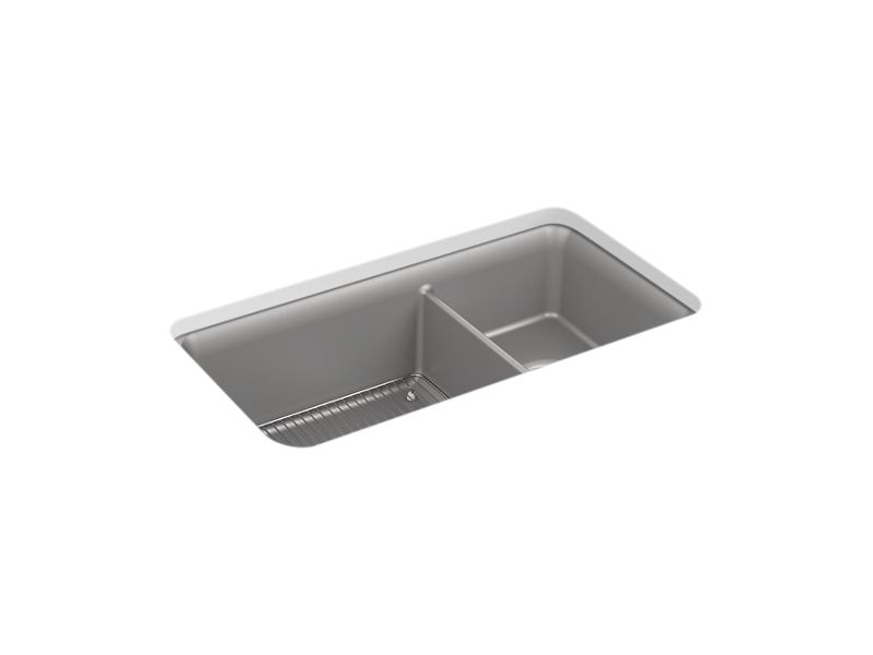 KOHLER K-8204-CM4 Matte Grey Cairn 33-1/2" undermount double-bowl kitchen sink
