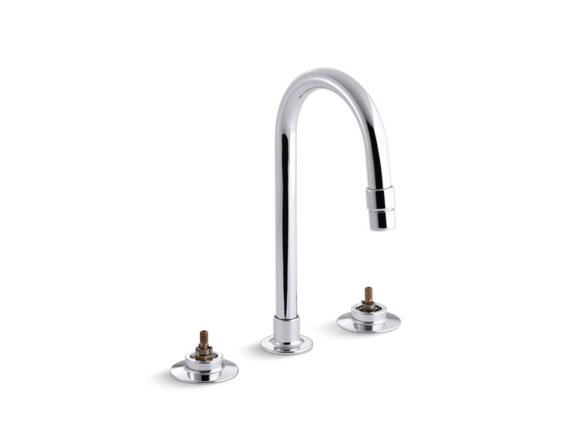 KOHLER K-7313-KNE-CP Triton 0.5 gpm widespread commercial bathroom sink base faucet with gooseneck spout, vandal-resistant aerator and rigid connections, requires handles, drain not included