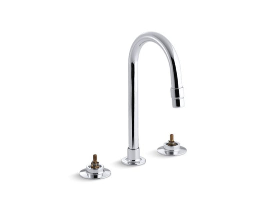 KOHLER K-7313-KNE-CP Triton 0.5 gpm widespread commercial bathroom sink base faucet with gooseneck spout, vandal-resistant aerator and rigid connections, requires handles, drain not included
