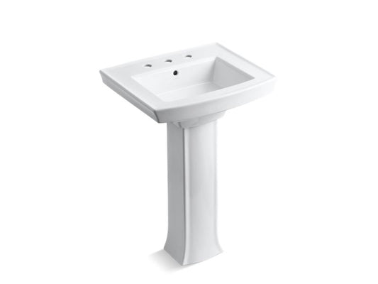 KOHLER K-2359-8-0 White Archer Pedestal bathroom sink with 8" widespread faucet holes