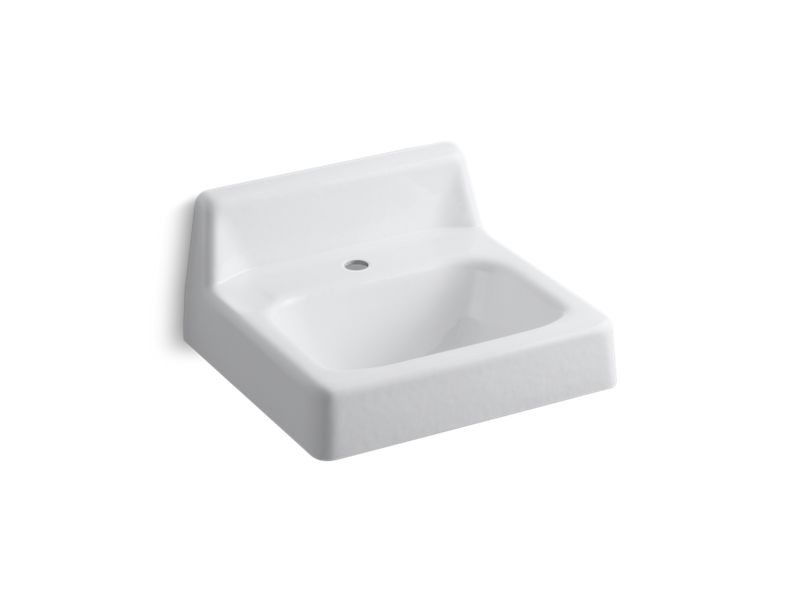 KOHLER K-2812-0 White Hudson 20" x 18" wall-mount/concealed arm carrier bathroom sink with single faucet hole and lugs for chair carrier