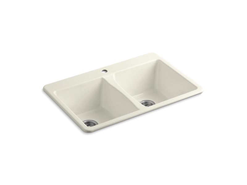 KOHLER K-5873-1-96 Biscuit Deerfield 33" x 22" x 9-5/8" top-mount double-equal kitchen sink