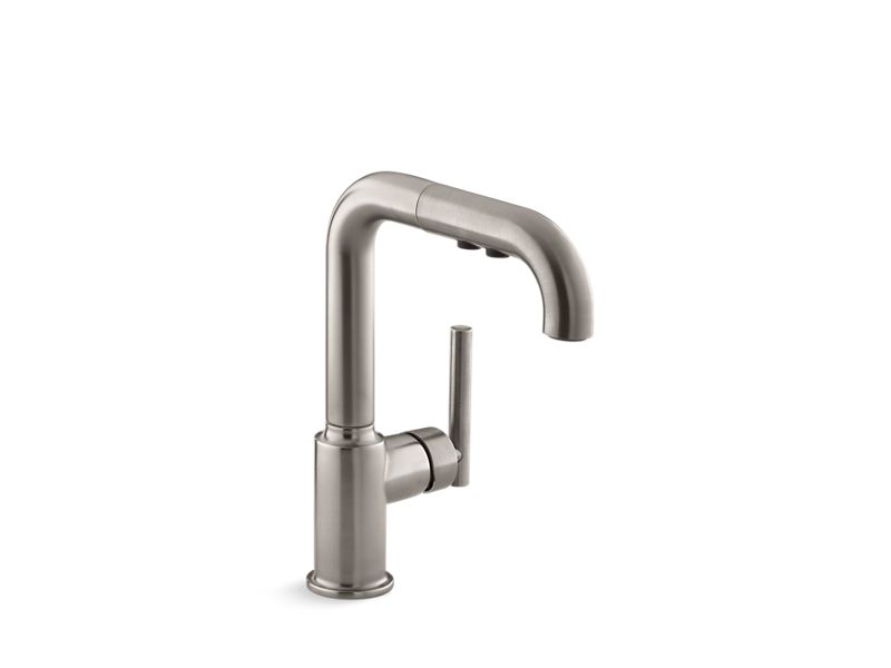 KOHLER K-7506-VS Vibrant Stainless Purist Pull-out kitchen sink faucet with three-function sprayhead