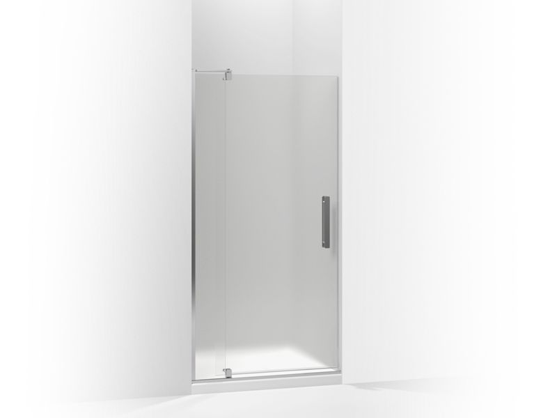KOHLER K-707516-D3-SHP Bright Polished Silver Revel Pivot shower door, 74" H x 31-1/8 - 36" W, with 5/16" thick Frosted glass