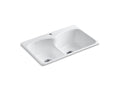 KOHLER K-6626-1-0 Langlade 33" x 22" x 9-5/8" top-mount Smart Divide double-equal kitchen sink with single faucet hole