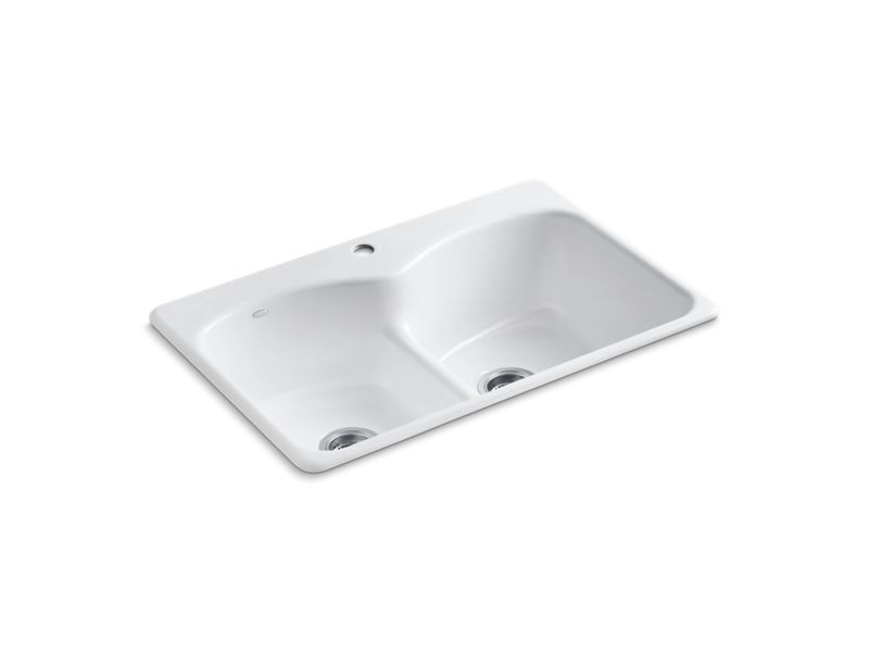 KOHLER K-6626-1-0 Langlade 33" x 22" x 9-5/8" top-mount Smart Divide double-equal kitchen sink with single faucet hole