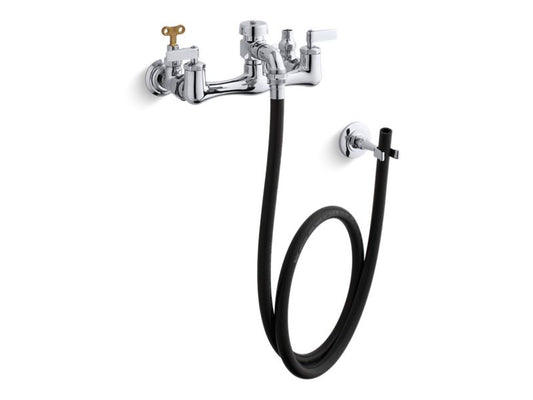 KOHLER K-8928-CP Double lever handle service sink faucet with loose-key stops, rubber hose, wall hook and lever handles