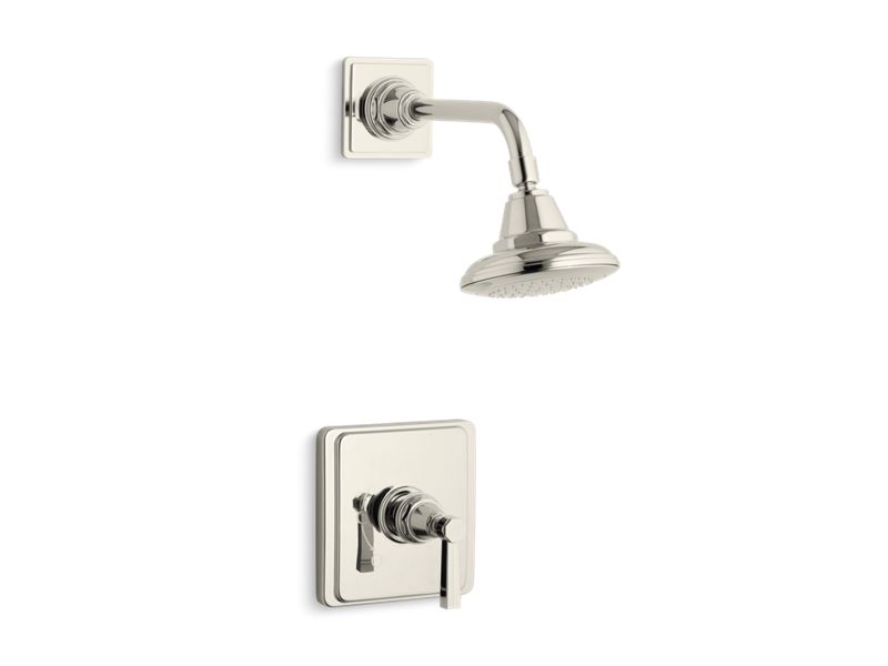 KOHLER K-TS13134-4B-SN Pinstripe Rite-Temp(R) shower valve trim with lever handle and 2.5 gpm showerhead
