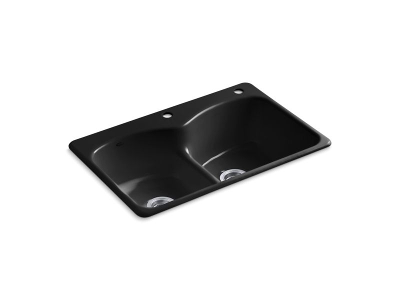 KOHLER K-6626-2-7 Langlade 33" x 22" x 9-5/8" top-mount Smart Divide double-equal kitchen sink with one faucet hole and one accessory hole