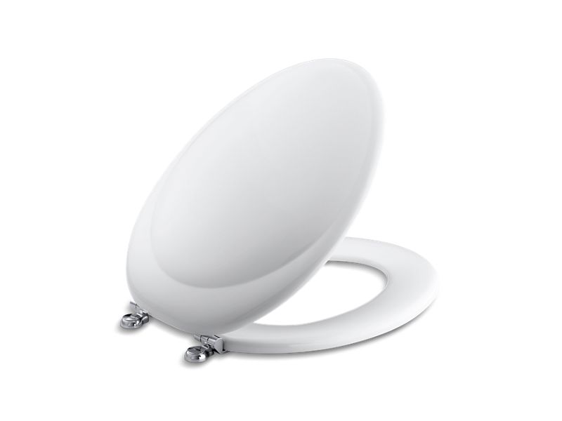 KOHLER K-4615-CP-0 White Revival(R) elongated toilet seat with Polished Chrome hinges
