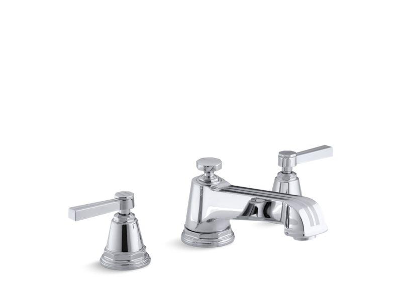 KOHLER K-T13140-4B-CP Pinstripe Deck-mount bath faucet trim for high-flow valve with lever handles, valve not included