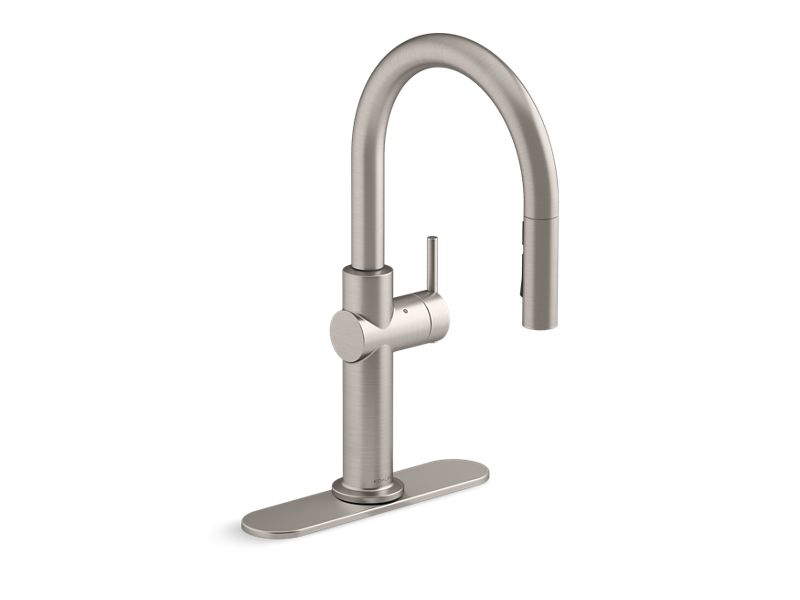 KOHLER K-22974-VS Vibrant Stainless Crue Touchless pull-down kitchen sink faucet with three-function sprayhead