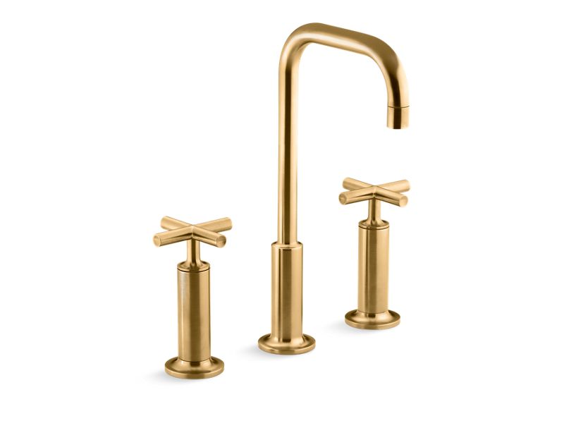 KOHLER K-14408-3-2MB Vibrant Brushed Moderne Brass Purist Widespread bathroom sink faucet with cross handles, 1.2 gpm