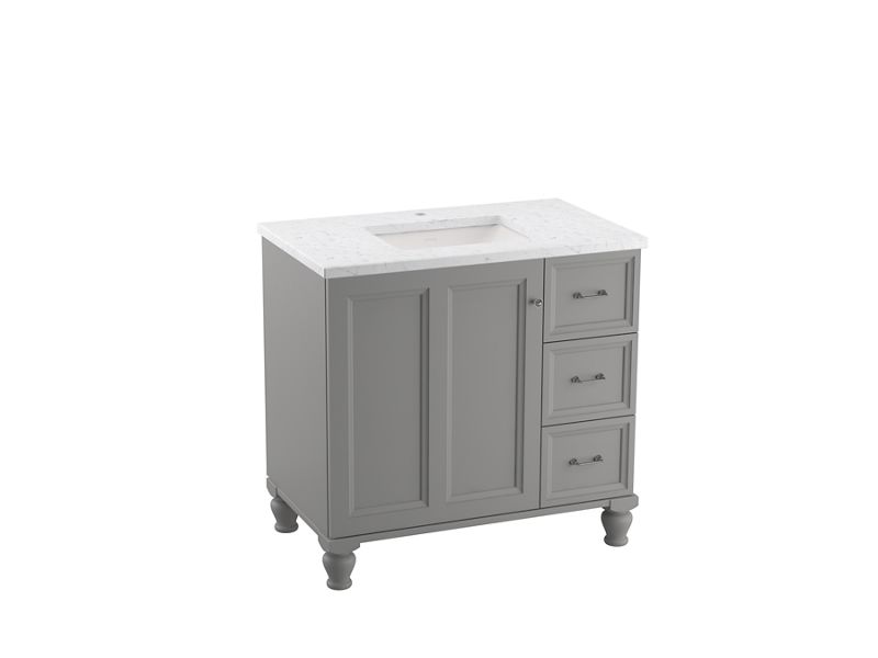 KOHLER K-CM99520-BD1-1WT Damask 36" Bathroom Vanity Cabinet With Sink And Quartz Top In Mohair Grey