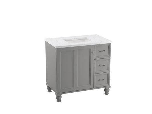 KOHLER K-CM99520-BD1-1WT Damask 36" Bathroom Vanity Cabinet With Sink And Quartz Top In Mohair Grey