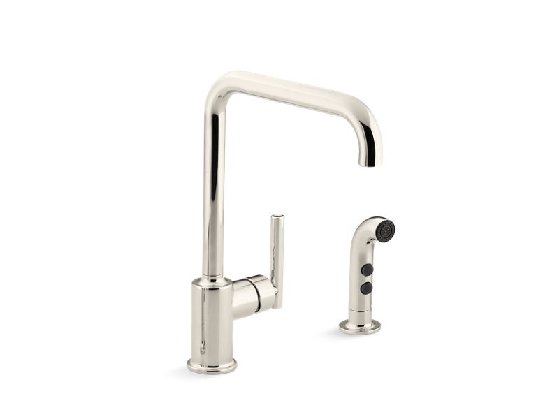 KOHLER K-7508-SN Vibrant Polished Nickel Purist Single-handle kitchen sink faucet with sidesprayer