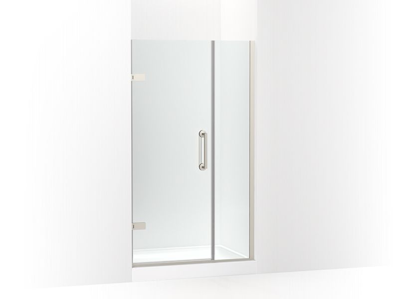 KOHLER K-27601-10L-BNK Anodized Brushed Nickel Components Frameless pivot shower door, 71-9/16" H x 39-5/8 - 40-3/8" W, with 3/8" thick Crystal Clear glass
