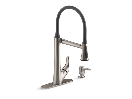 KOHLER K-R77764-SD-VS Vibrant Stainless Arise Articulating pull-down kitchen faucet with DockNetik and Sweep spray with soap/lotion dispenser