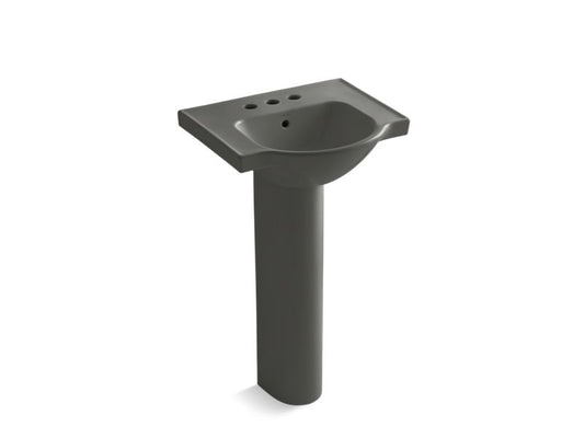 KOHLER K-5265-4-58 Thunder Grey Veer 21" pedestal bathroom sink with 4" centerset faucet holes