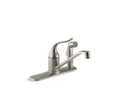 KOHLER K-15173-F-BN Coralais Three-hole kitchen sink faucet with 8-1/2" spout, matching finish sidespray through escutcheon and lever handle