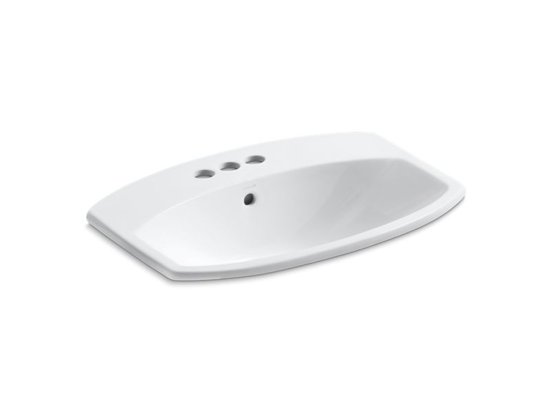 KOHLER K-2351-4-0 White Cimarron Drop-in bathroom sink with 4" centerset faucet holes