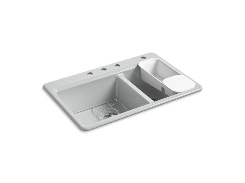KOHLER K-8669-4A2-95 Riverby 33" Top-Mount Double-Bowl Workstation Kitchen Sink In Ice Grey
