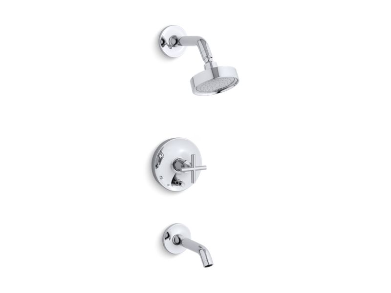 KOHLER K-T14420-3-CP Polished Chrome Purist Rite-Temp bath and shower trim with cross handle and 2.5 gpm showerhead